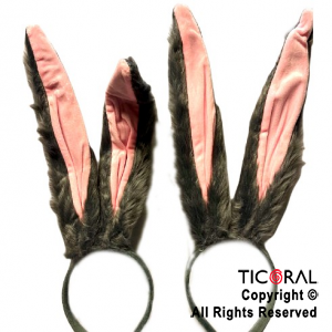 VINCHA CONEJO SUPER LUJO CON ALAMBRE GRIS CON ROSA 42 CM x 1